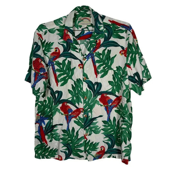 Paradise Found Hawaii Parrot Tropical Print Button Up Large - Picture 2 of 7